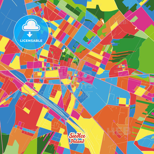 Siedlce, Poland Crazy Colorful Street Map Poster Template - HEBSTREITS Sketches