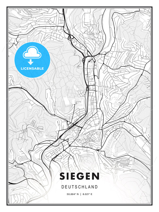 Siegen, Germany, Modern Print Template in Various Formats - HEBSTREITS Sketches