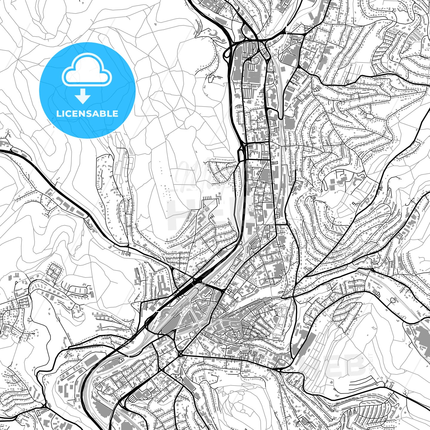Siegen, Germany, vector map with buildings