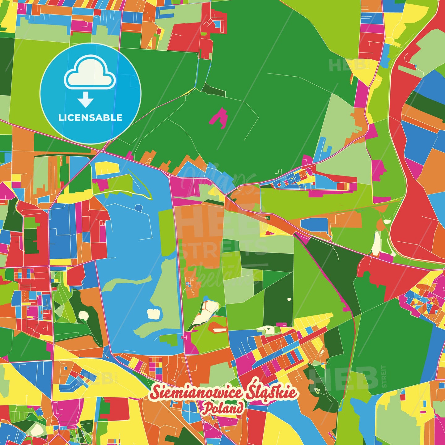 Siemianowice Śląskie, Poland Crazy Colorful Street Map Poster Template - HEBSTREITS Sketches