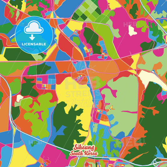 Siheung, South Korea Crazy Colorful Street Map Poster Template - HEBSTREITS Sketches