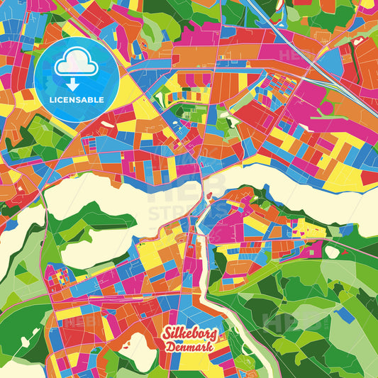 Silkeborg, Denmark Crazy Colorful Street Map Poster Template - HEBSTREITS Sketches