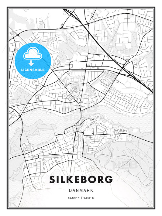 Silkeborg, Denmark, Modern Print Template in Various Formats - HEBSTREITS Sketches