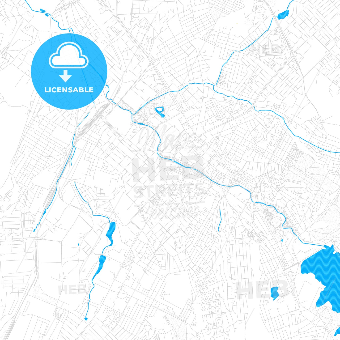Simferopol, Ukraine PDF vector map with water in focus