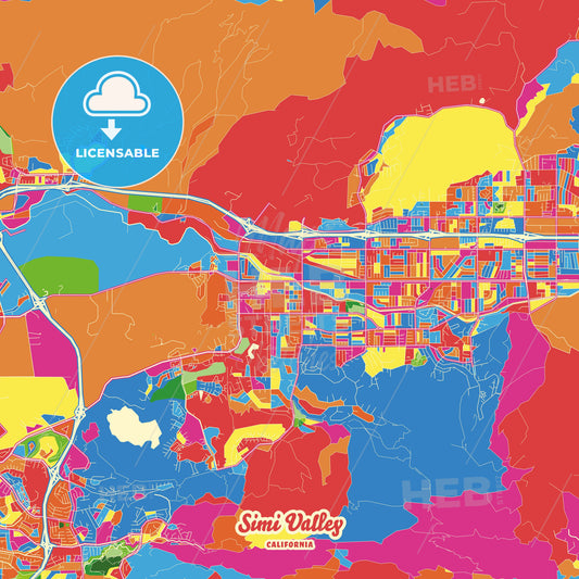 Simi Valley, United States Crazy Colorful Street Map Poster Template - HEBSTREITS Sketches