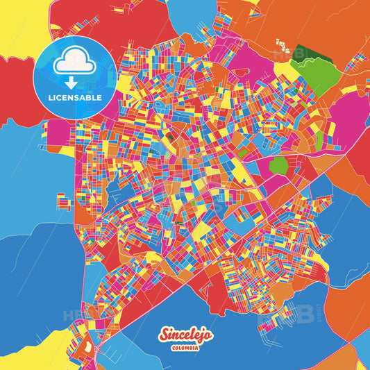 Sincelejo, Colombia Crazy Colorful Street Map Poster Template - HEBSTREITS Sketches