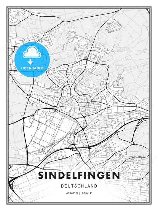 Sindelfingen, Germany, Modern Print Template in Various Formats - HEBSTREITS Sketches