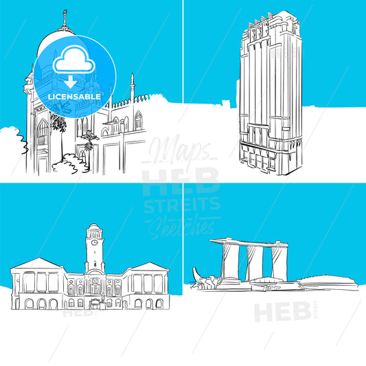 Singapore Famous Buildings Vector Sketches – instant download
