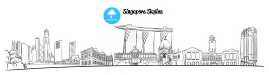 Singapore Hand drawn Vector Skyline – instant download