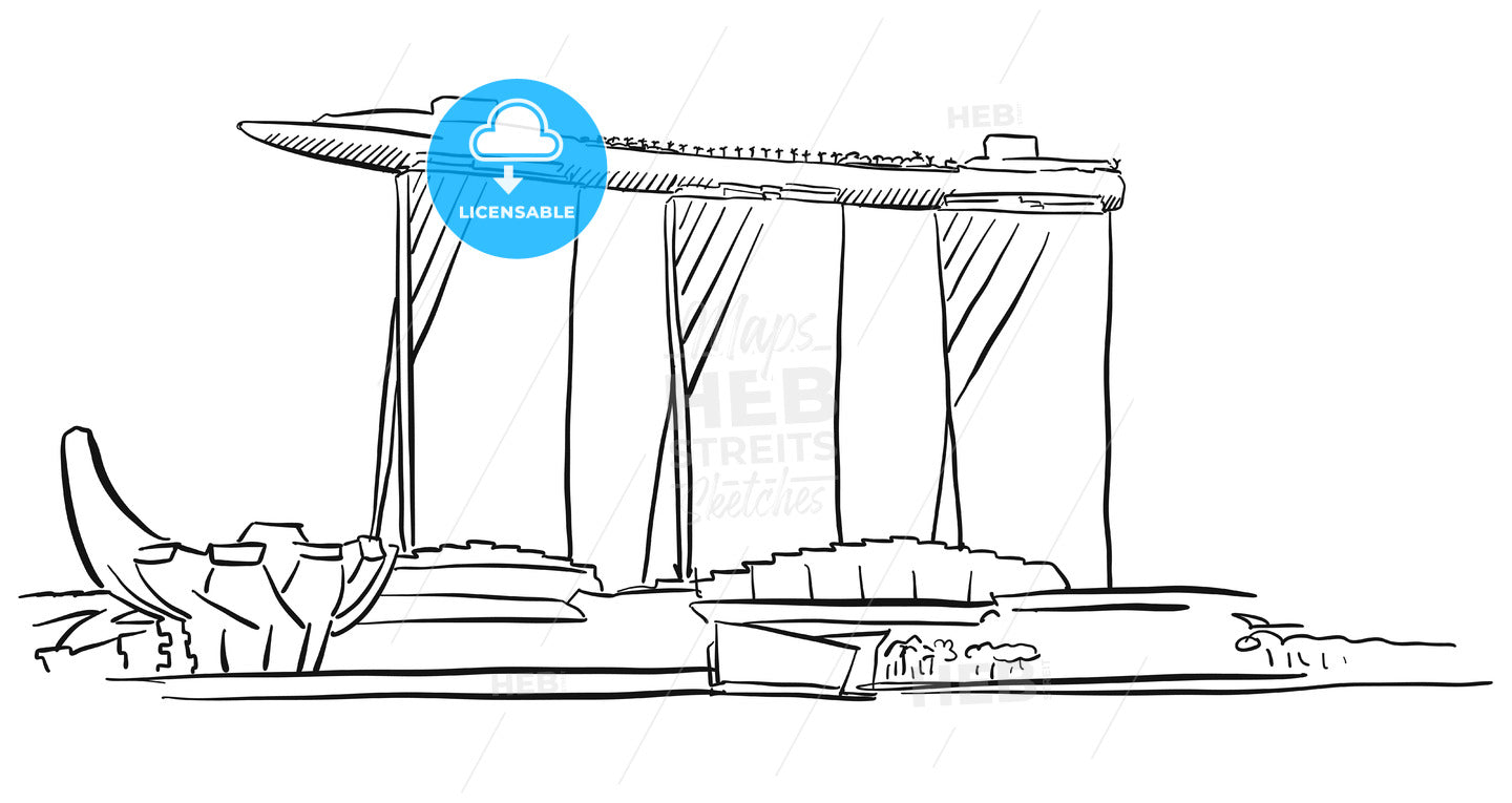 Singapore Marina Bay Outline Sketch – instant download