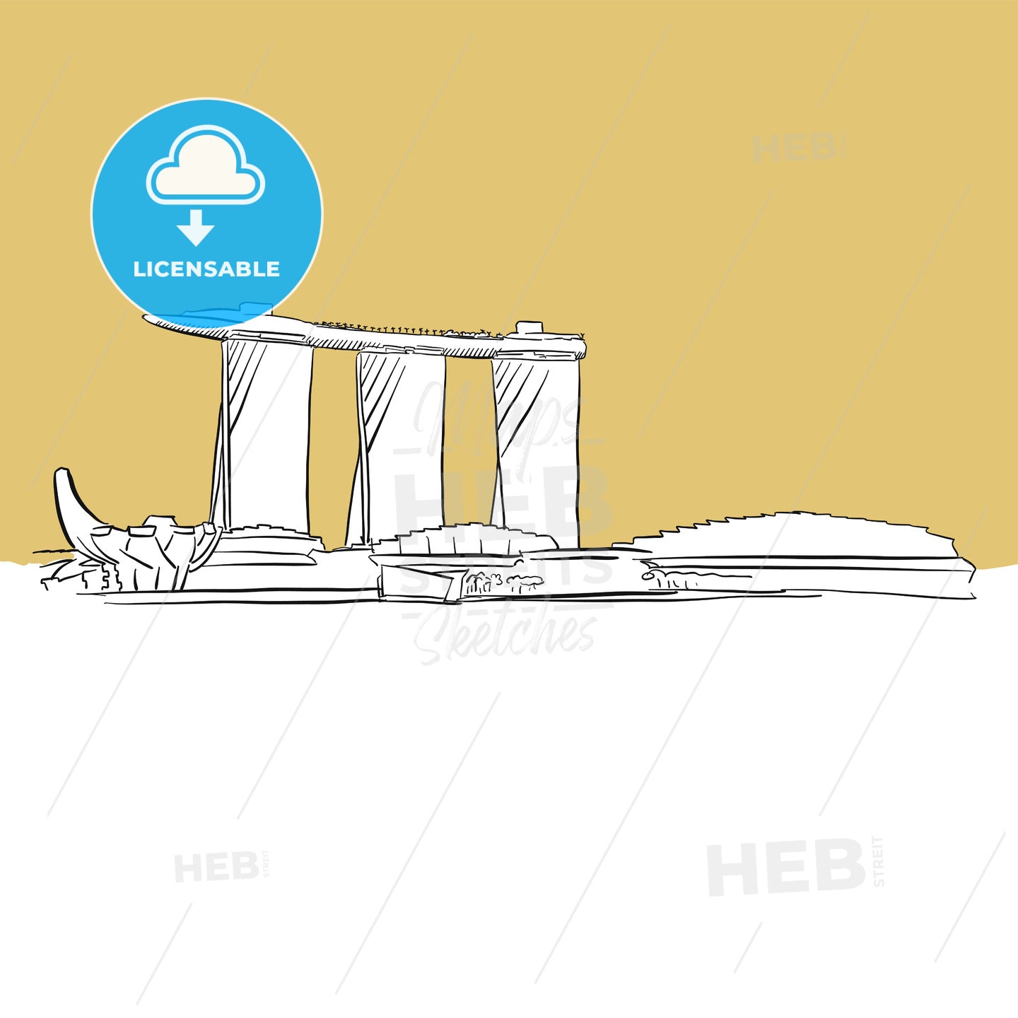 Singapore Marina Bay Vector Sketch – instant download