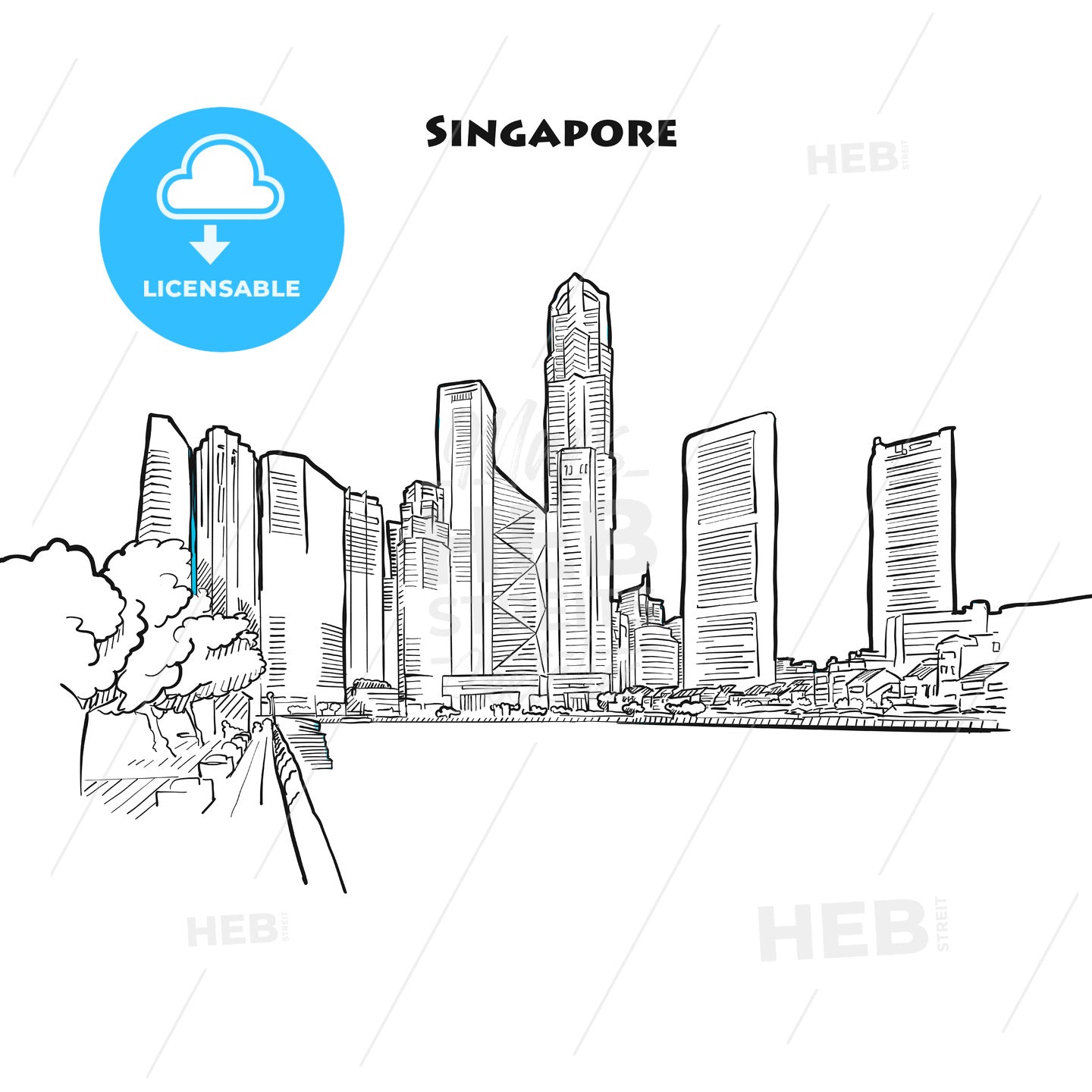 Singapore skyline drawing – instant download