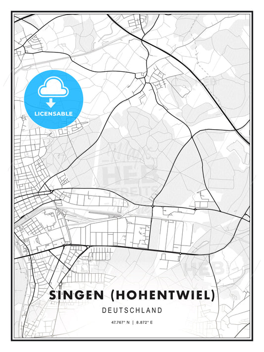 Singen (Hohentwiel), Germany, Modern Print Template in Various Formats - HEBSTREITS Sketches