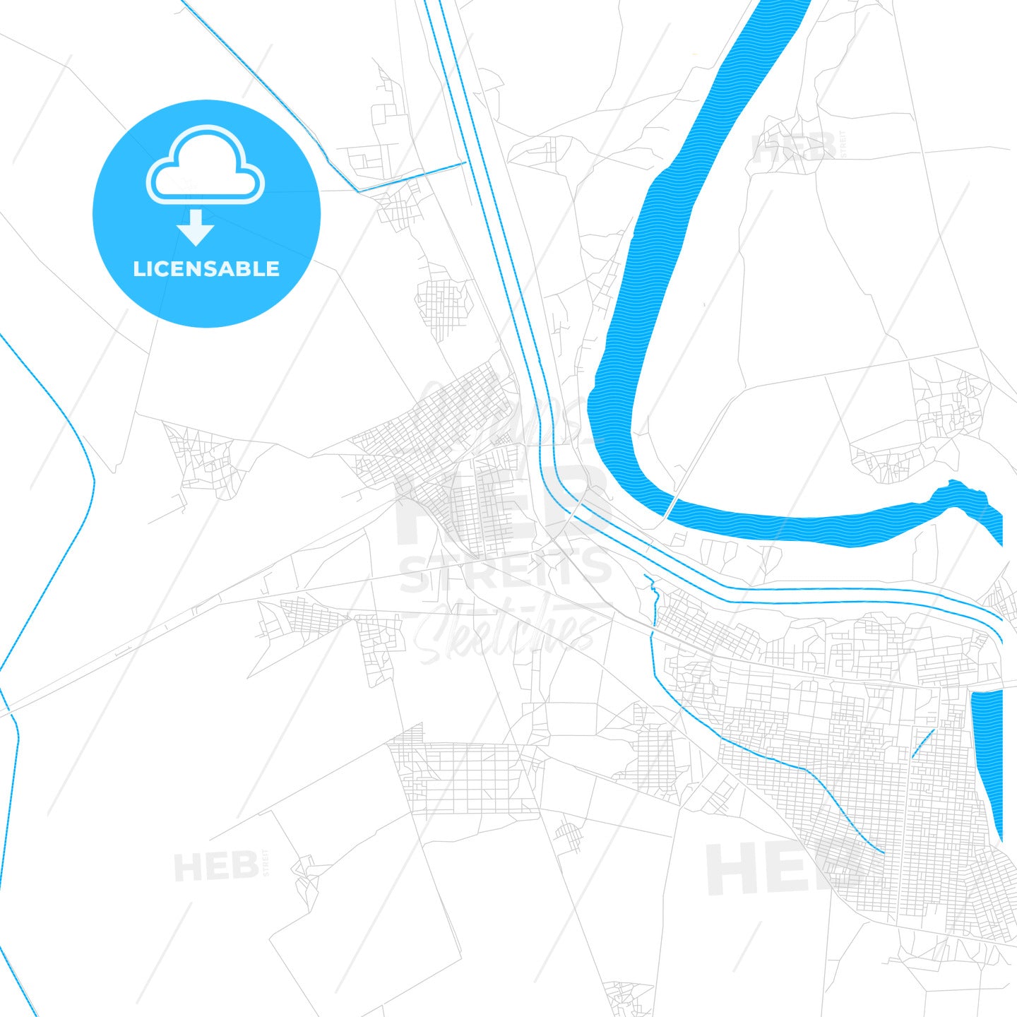 Sinnar, Sudan PDF vector map with water in focus