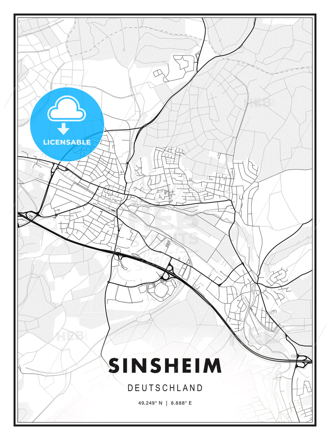 Sinsheim, Germany, Modern Print Template in Various Formats - HEBSTREITS Sketches