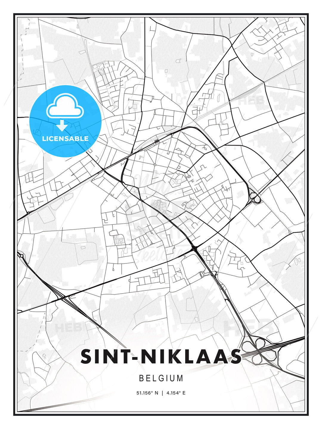 Sint-Niklaas, Belgium, Modern Print Template in Various Formats - HEBSTREITS Sketches