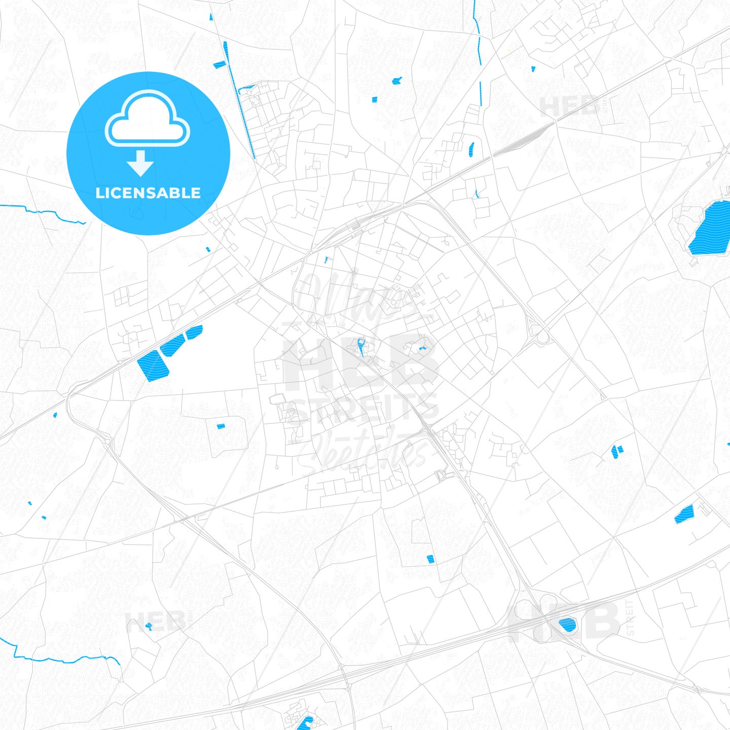 Sint-Niklaas, Belgium PDF vector map with water in focus