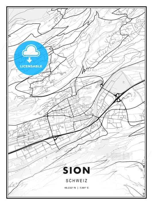 Sion, Switzerland, Modern Print Template in Various Formats - HEBSTREITS Sketches