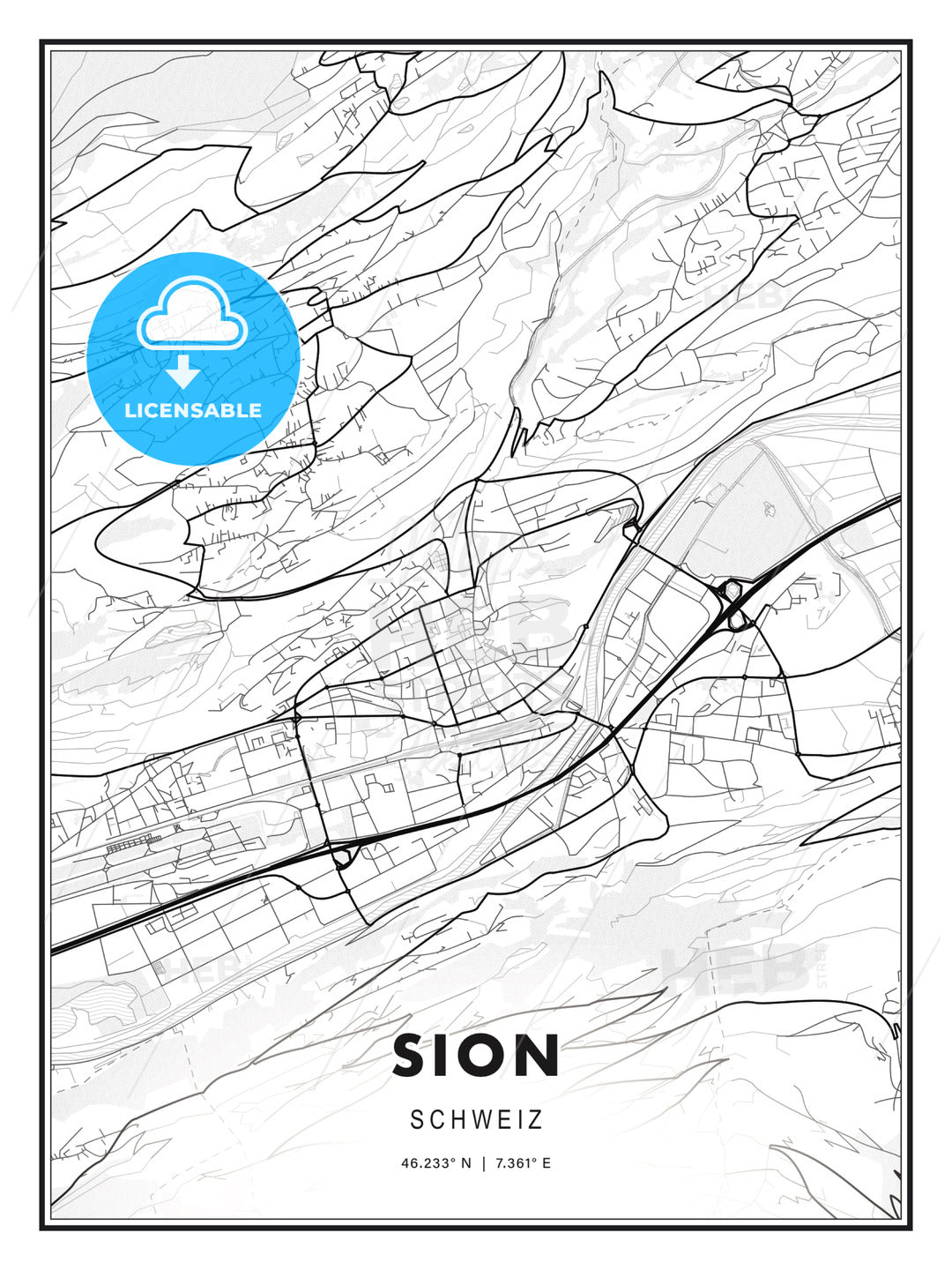 Sion, Switzerland, Modern Print Template in Various Formats - HEBSTREITS Sketches