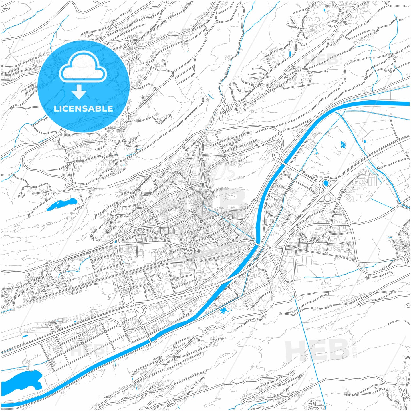 Sion, Switzerland, city map with high quality roads.