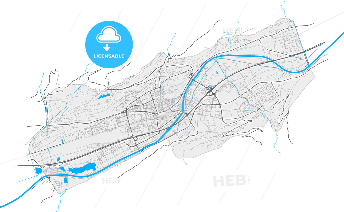 Sion, Switzerland, high quality vector map