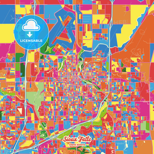 Sioux Falls, United States Crazy Colorful Street Map Poster Template - HEBSTREITS Sketches