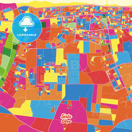 Sirte, Libya Crazy Colorful Street Map Poster Template - HEBSTREITS Sketches