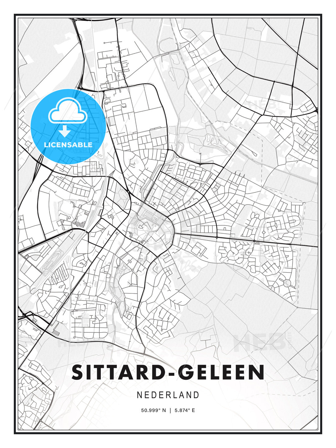 Sittard-Geleen, Netherlands, Modern Print Template in Various Formats - HEBSTREITS Sketches