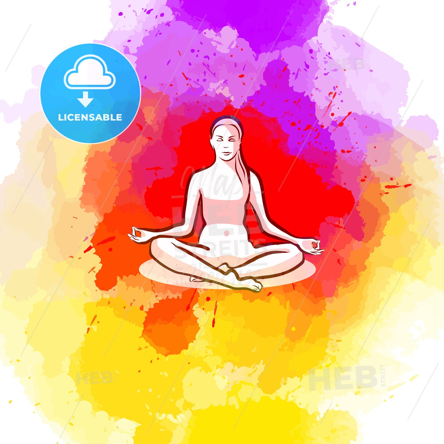 Sitting yoga pose on colorful background – instant download
