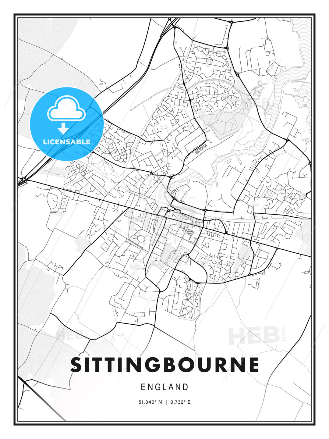 Sittingbourne, England, Modern Print Template in Various Formats - HEBSTREITS Sketches