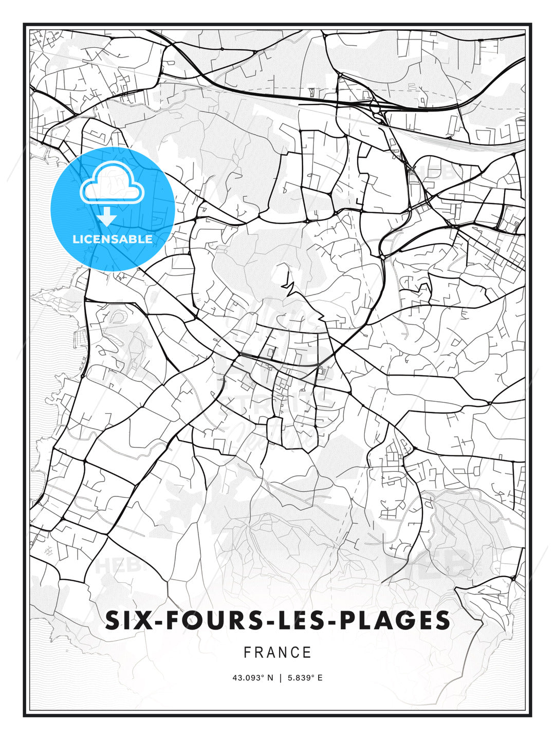 Six-Fours-les-Plages, France, Modern Print Template in Various Formats - HEBSTREITS Sketches