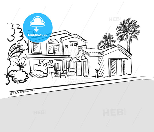 Sketch dream house among palm trees – instant download