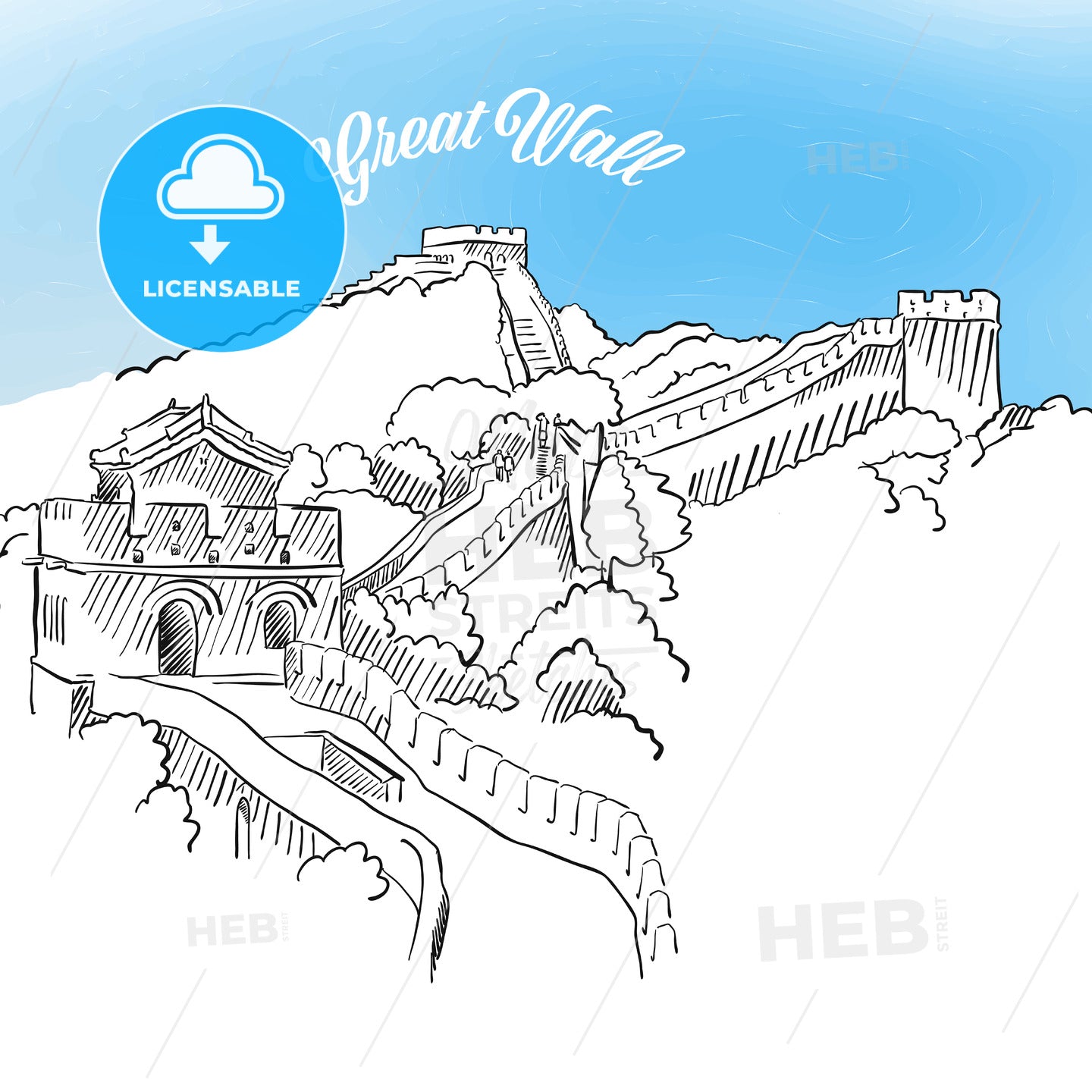 Sketch of Great Wall in China – instant download