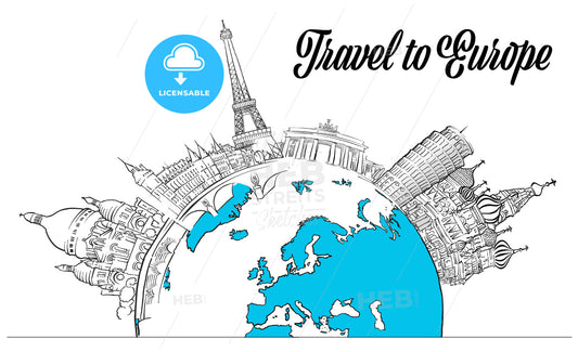 Sketched Landmarks Europe and Globe – instant download