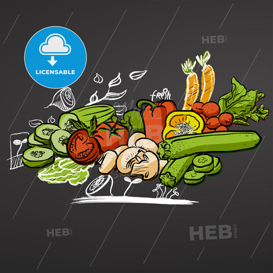 Sketched Vegetables on Chalkboard – instant download