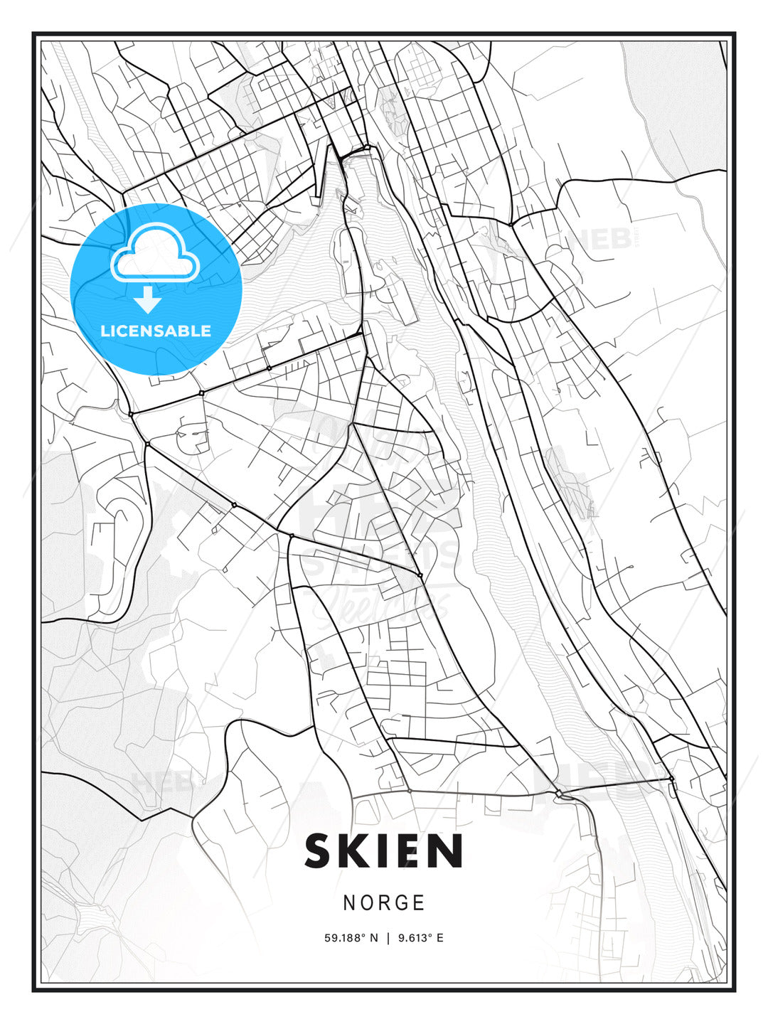 Skien, Norway, Modern Print Template in Various Formats - HEBSTREITS Sketches