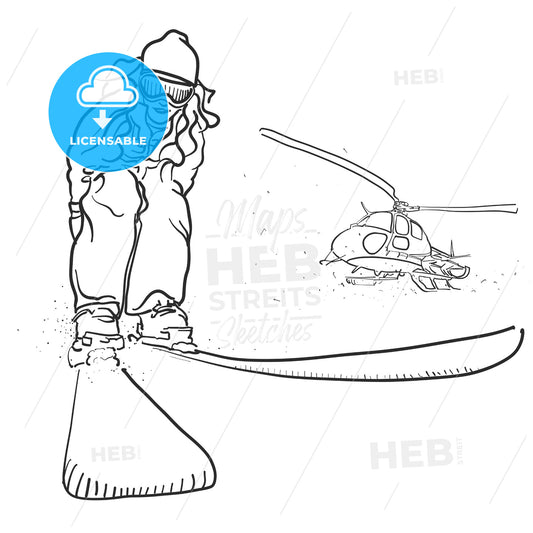 Skiing and Helicopter Doodle Sketches – instant download