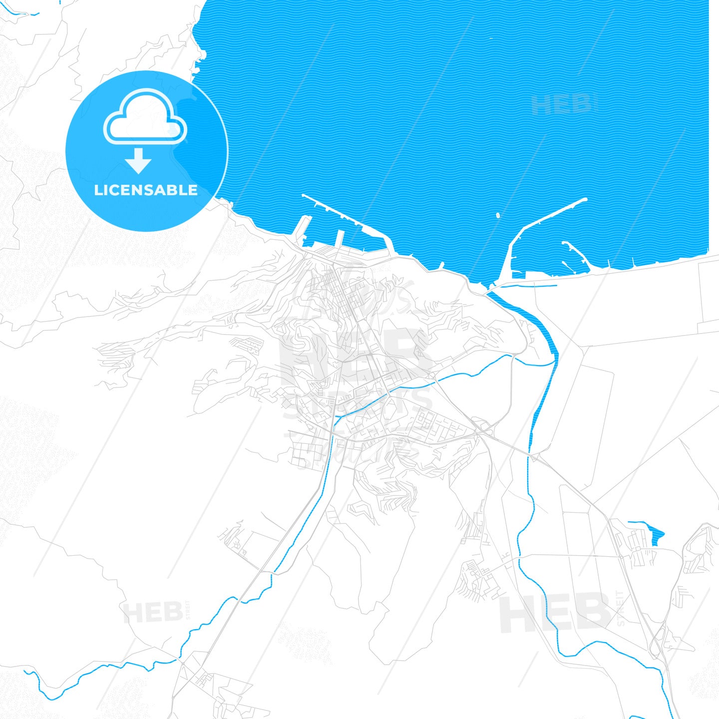 Skikda, Algeria PDF vector map with water in focus