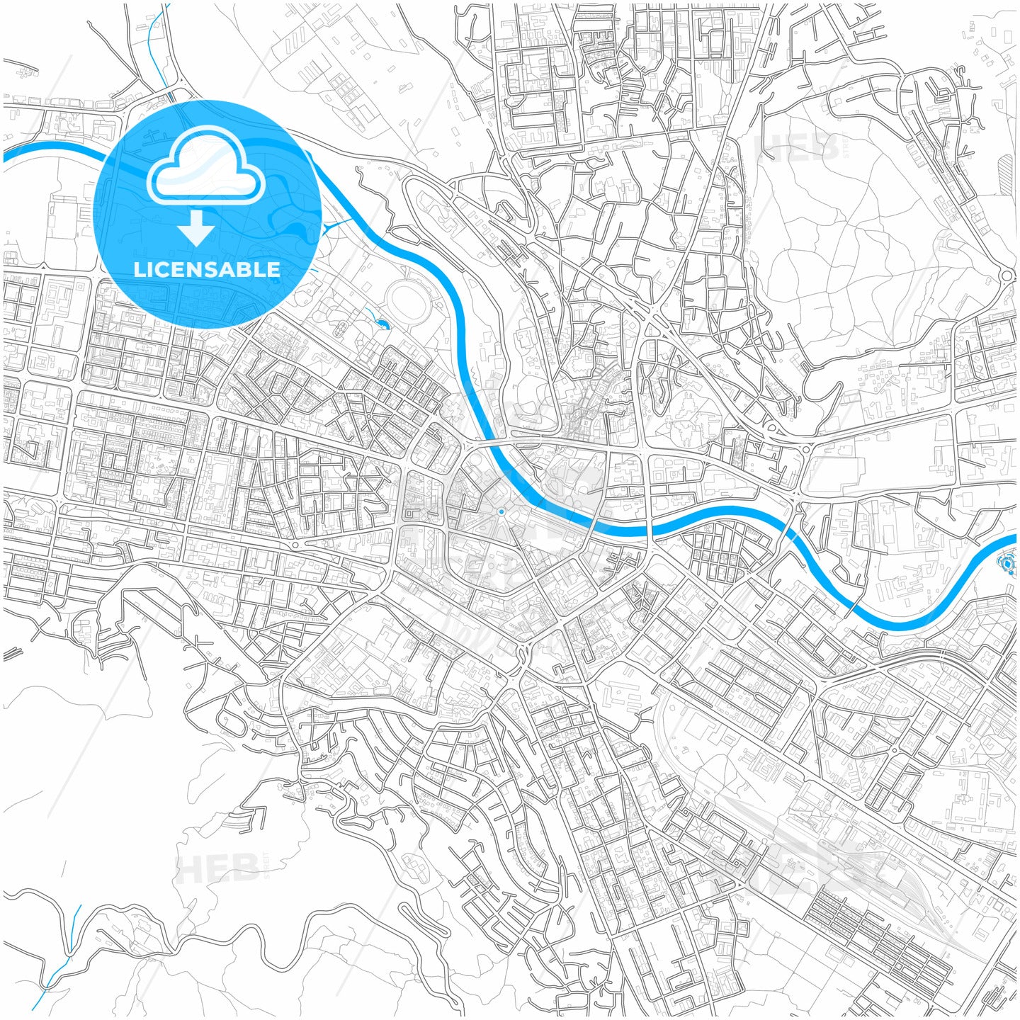 Skopje, North Macedonia, city map with high quality roads.