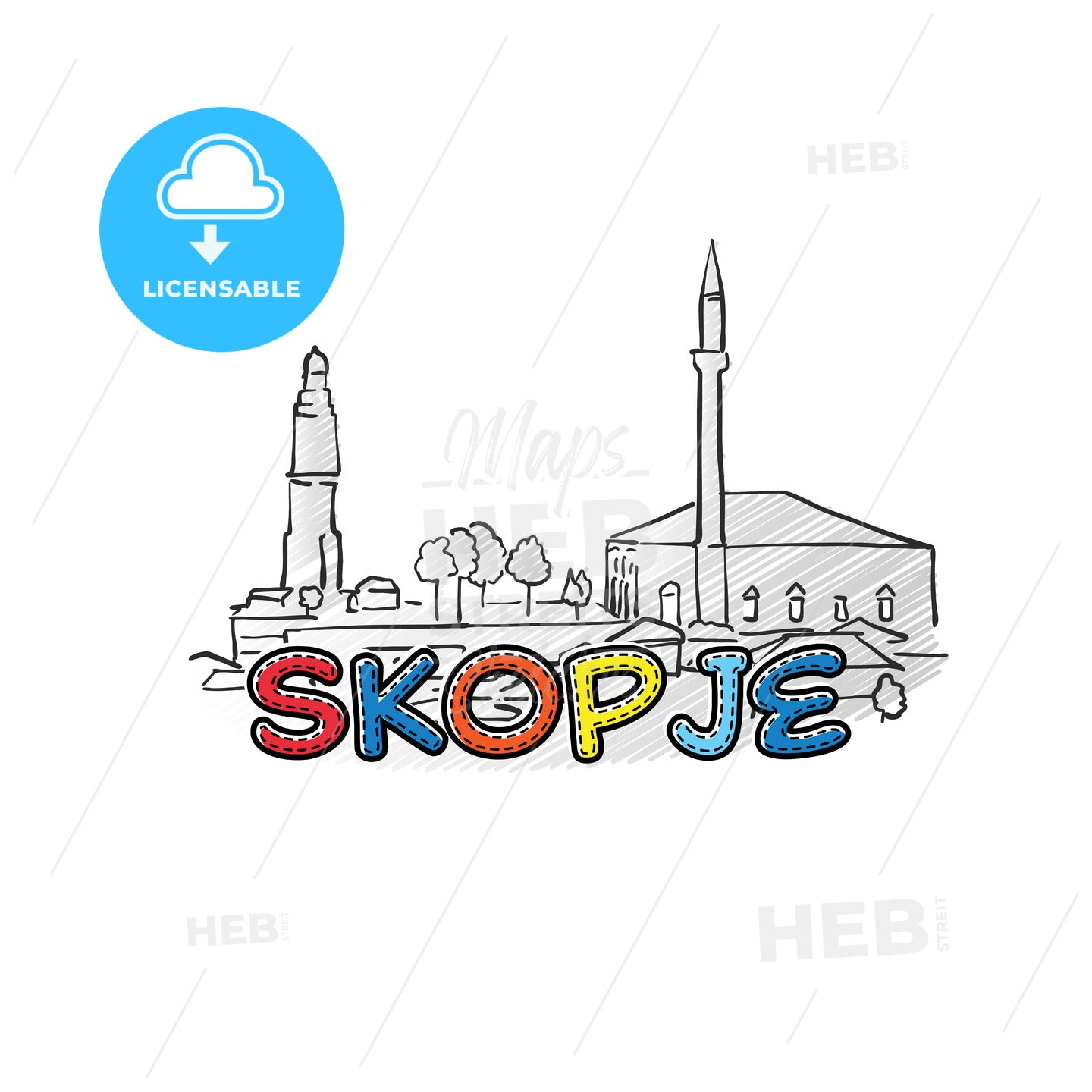 Skopje beautiful sketched icon – instant download