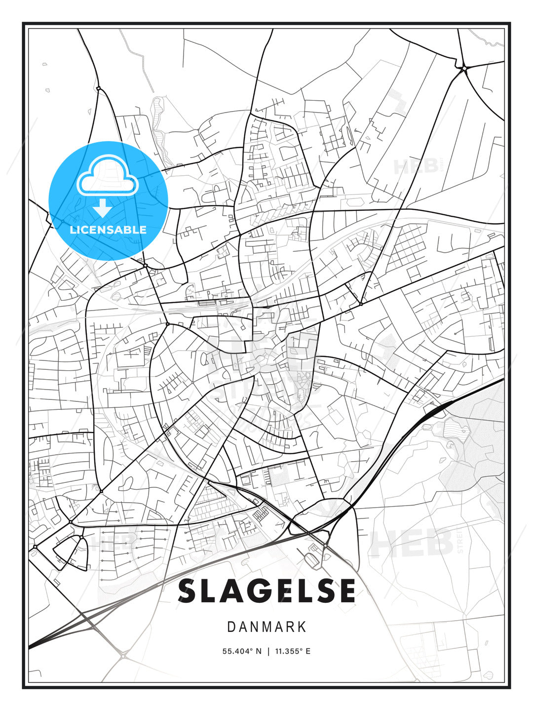 Slagelse, Denmark, Modern Print Template in Various Formats - HEBSTREITS Sketches