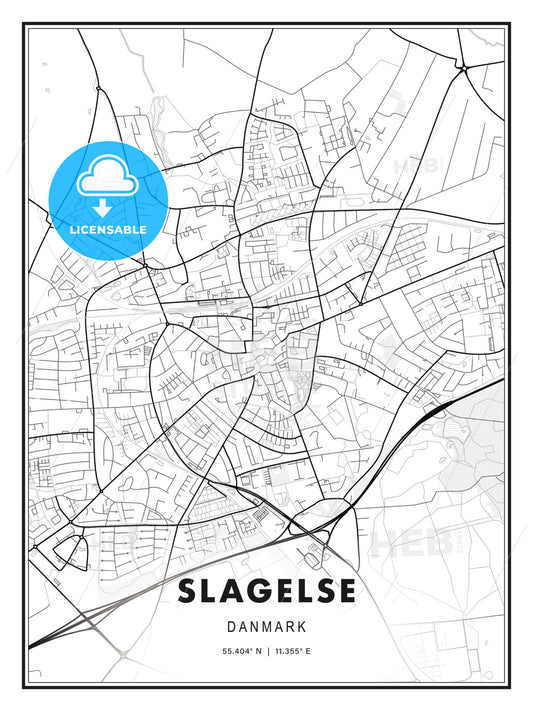 Slagelse, Denmark, Modern Print Template in Various Formats - HEBSTREITS Sketches
