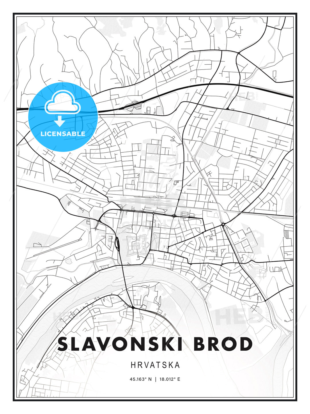 Slavonski Brod, Croatia, Modern Print Template in Various Formats - HEBSTREITS Sketches
