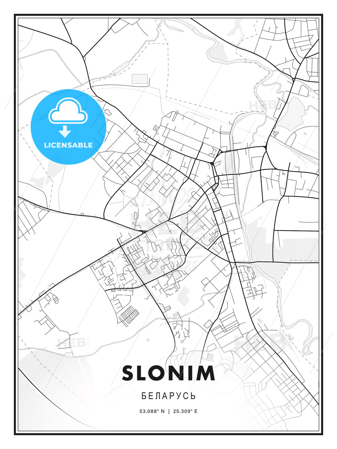 Slonim, Belarus, Modern Print Template in Various Formats - HEBSTREITS Sketches