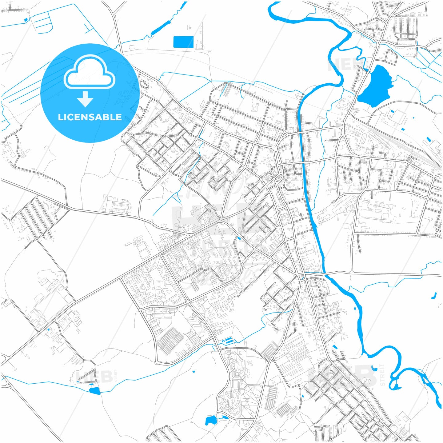 Slonim, Rajon, Belarus, city map with high quality roads.