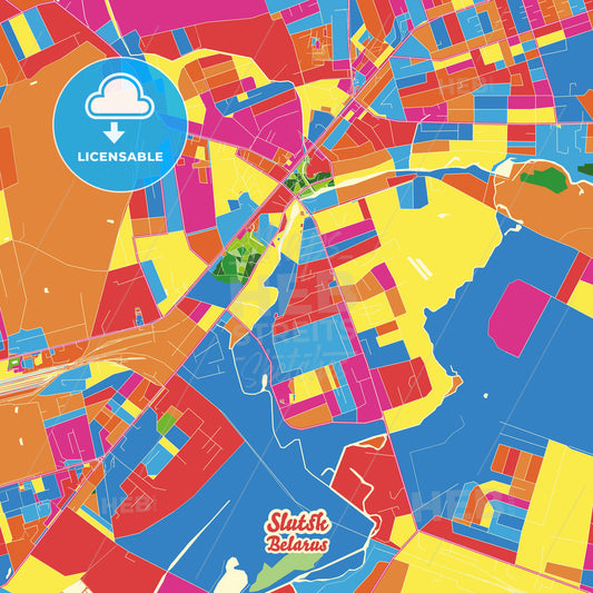 Slutsk, Belarus Crazy Colorful Street Map Poster Template - HEBSTREITS Sketches