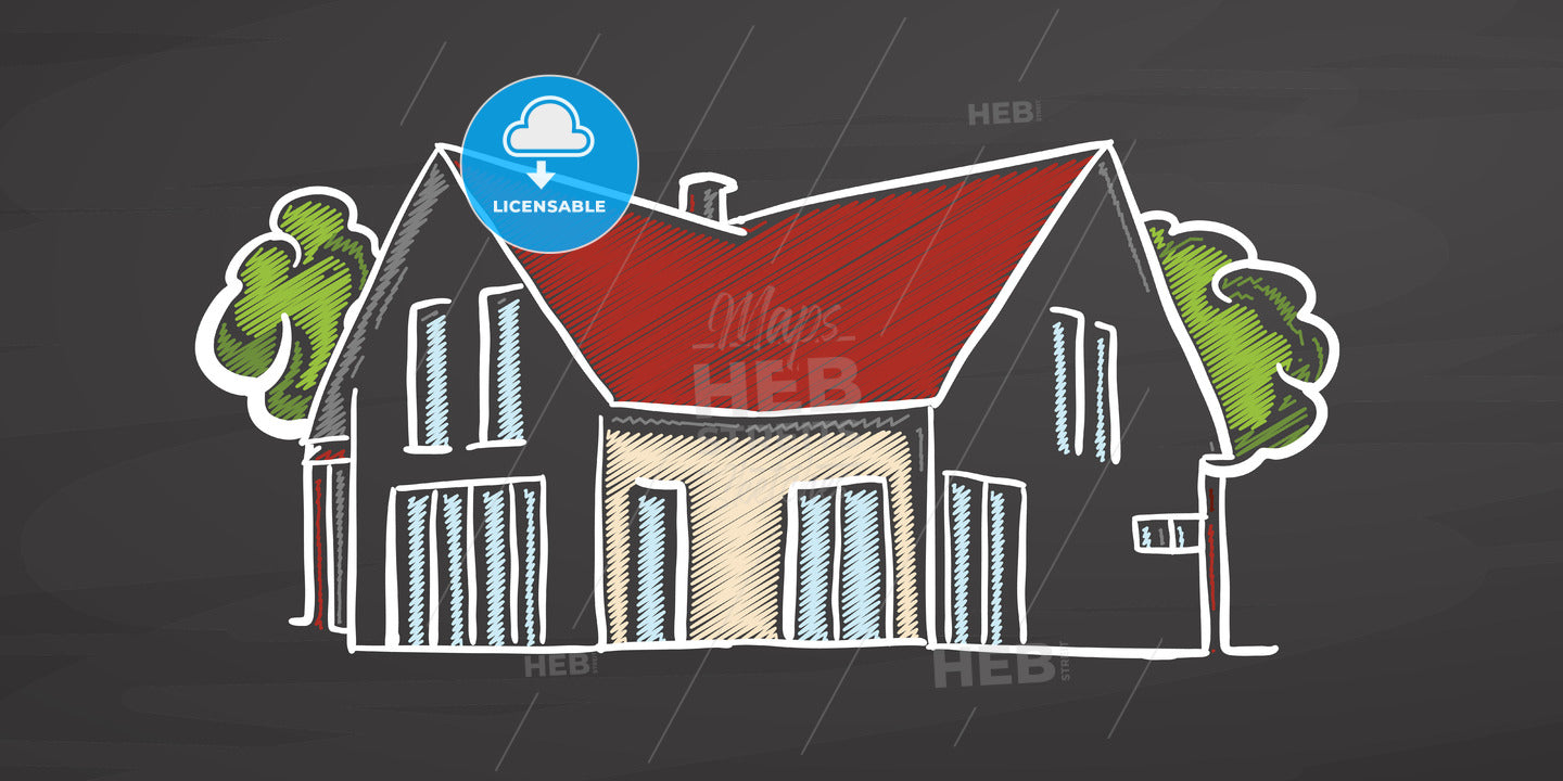 Small colored house on chalkboard – instant download