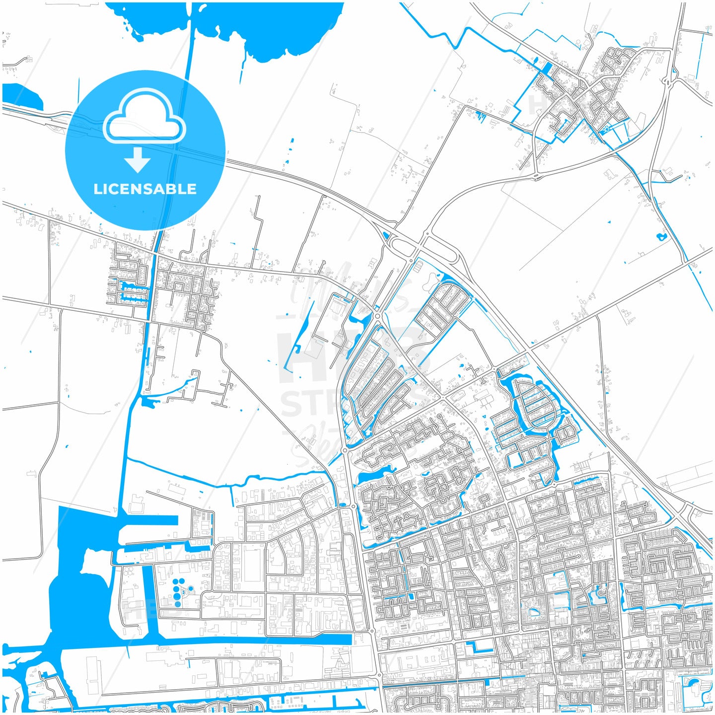 Smallingerland, Friesland, Netherlands, city map with high quality roads.