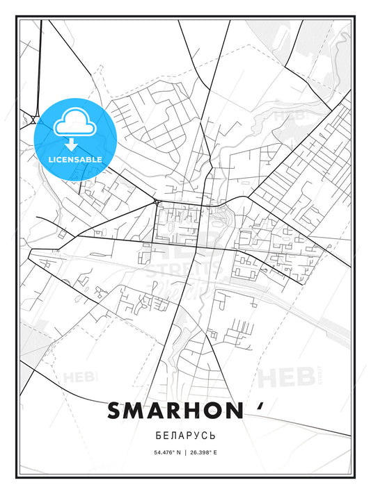 Smarhon, Belarus, Modern Print Template in Various Formats - HEBSTREITS Sketches