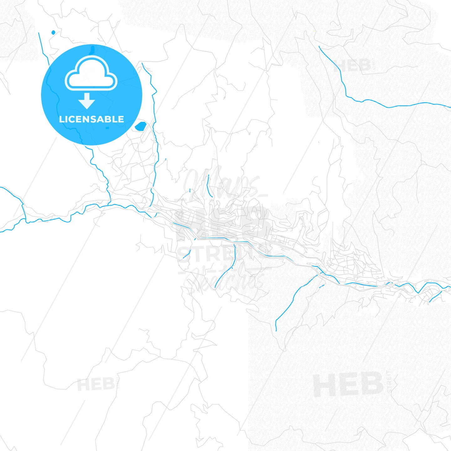 Smolyan, Bulgaria PDF vector map with water in focus